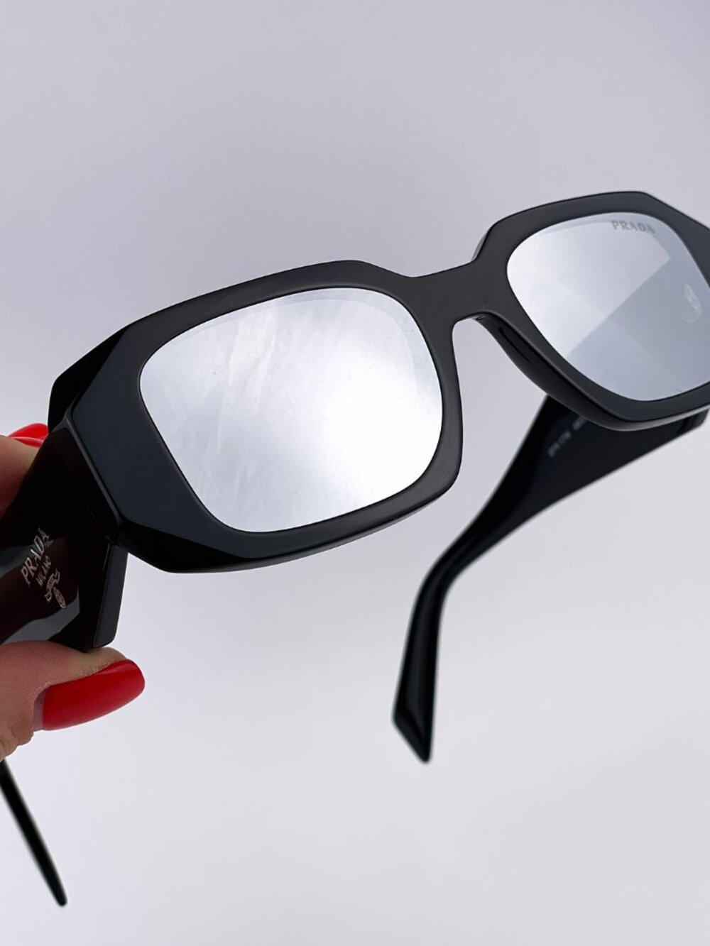 PRADA PR17WS 1AB2B0 BLACK LIGHT GREY SILVER MIRRORED RECTANGLE SUNGLASSES